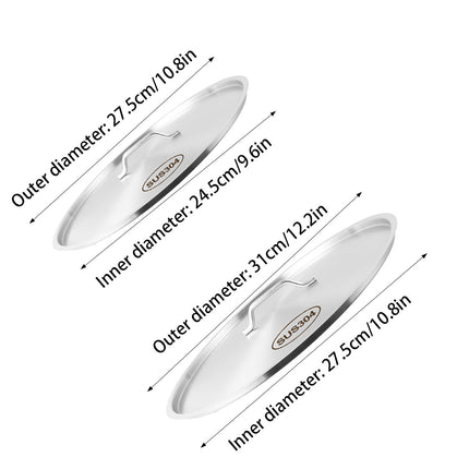 304 Stainless Steel Pot Lid Universal Round Soup Bucket Cover with Handle
