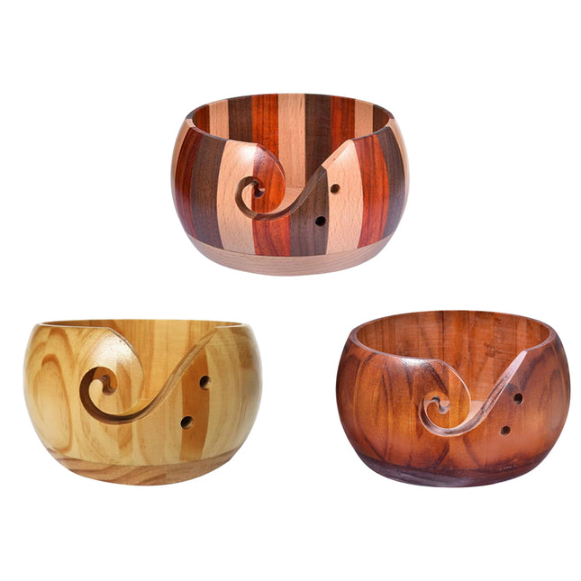 Wooden Round Yarn Bowl Handmade Durable for Knitting Crocheting Craft Use