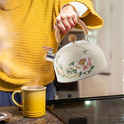 3L Stainless Steel Whistling Kettle Floral Anti Scald Handle for Gas Stove Top
