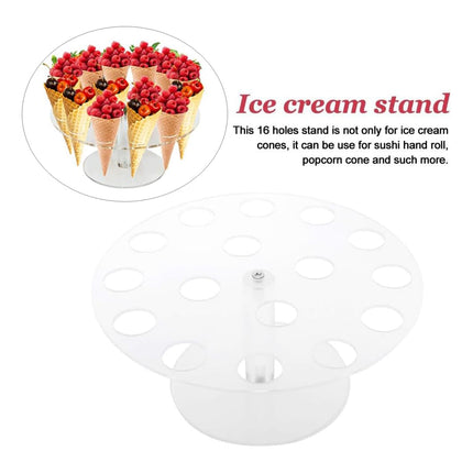 2PCS Clear Acrylic 16 Slot Ice Cream Cone Display Rack 25cm for Party Catering
