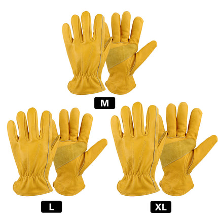 Golden Yellow Cowhide Work Gloves Full Finger Gardening DIY Home Maintenance Use