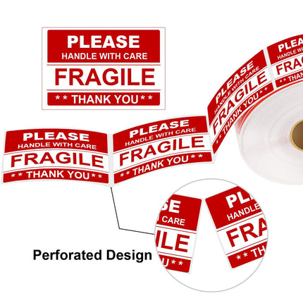 Fragile Warning Label Sticker 2 Rolls 1000PCS 2x3in Red for Shipping Packaging