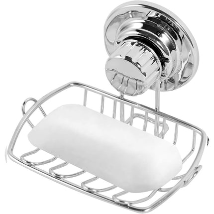 Stainless Steel Soap Dish Rack Suction Cup Silver Wall Mounted Bathroom Storage