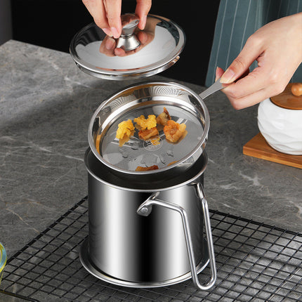 2L Large Capacity Stainless Steel Oil Filter Pot Leakproof Easy to Clean Durable