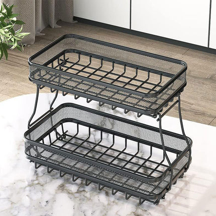 2 Tier Countertop Storage Basket Rack Kitchen Vegetable Fruit Snack Organizer