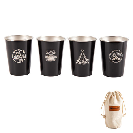 Set of 4 Outdoor 304 Stainless Steel Cups Coffee Tea Beer Camping Water Cups