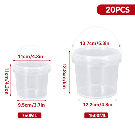 20PCS Food-safe Plastic Sealed Containers 750/1500ml with Lids Transparent