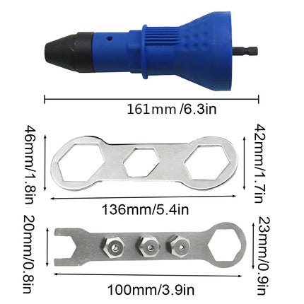 Electric Rivet Gun Set 3pcs Swivel Head Adapter Drill Riveting Tool Heavy Duty