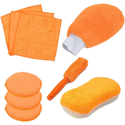 9PCS Car Cleaning Kit Microfiber Towel Wax Sponge Wheel Brush Gloves Set Use