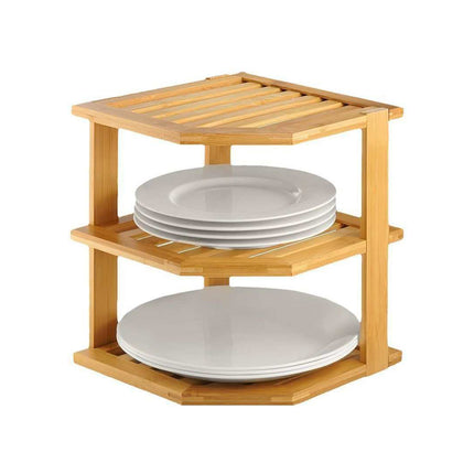 Bamboo 3 Tier Corner Kitchen Storage Shelf Countertop
