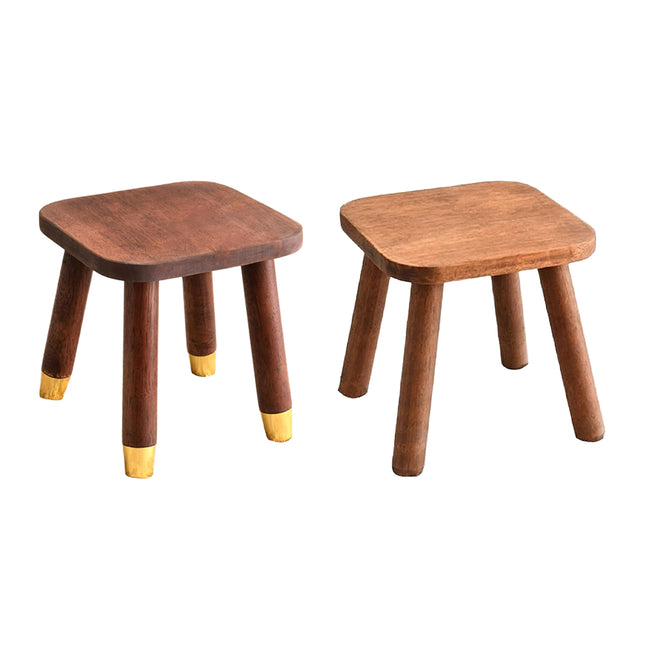 Solid Wood Low Stool in Walnut with Rounded Corners for Entryway