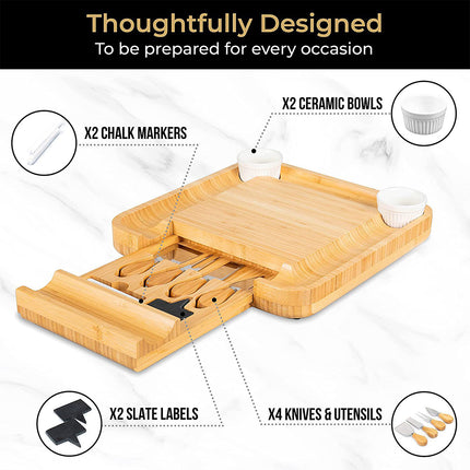 Bamboo Cheese Cutting Board Knife Gift Set Wooden Charcuterie Meat Serving Tray