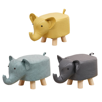 Cute Elephant Solid Wood Low Stool Shoe Changing Stool Durable for Home Entryway