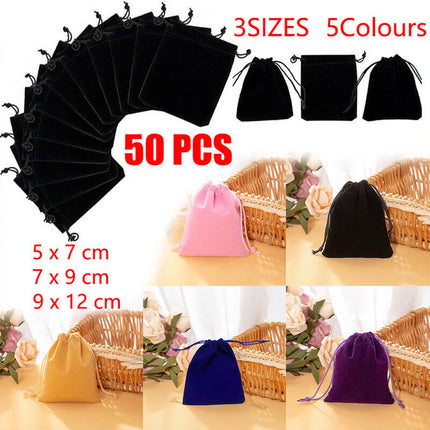 50X Small Velvet Cloth Drawstring Bags Gift Bag Jewelry Ring Pouch Earring Favor 9x12