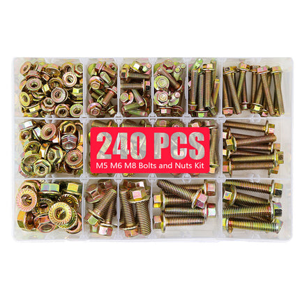 240pcs 8.8 Grade Carbon Steel Flange Hex Bolt Nut Kit M5 M6 M8 with Case