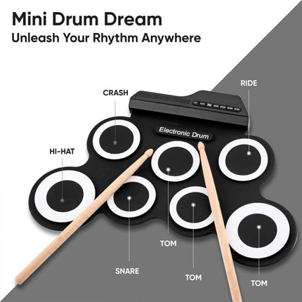 Roll-Up Electronic Drum Kit Portable USB Rechargeable For Music Practice Use
