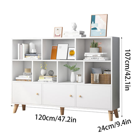 Home Bookcase Storage Cabinet With Doors For Living Room Bedroom Space Saving