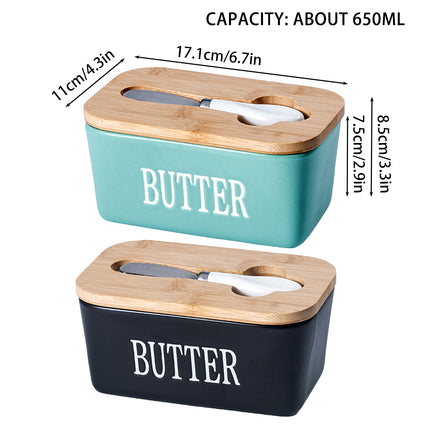Ceramic Butter Box Basic Model Wooden Lid With Knife Refrigerator Cheese Box