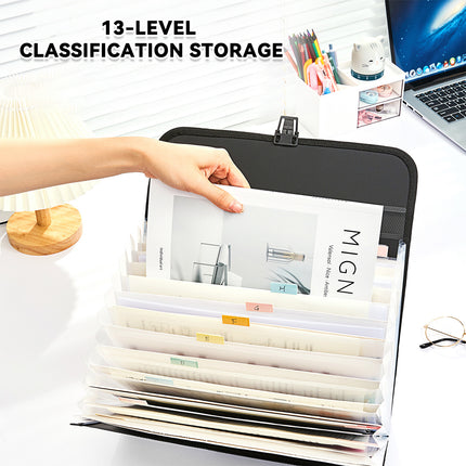 Portable 13 Layer File Bag Organizer for Office School Document Storage Handheld