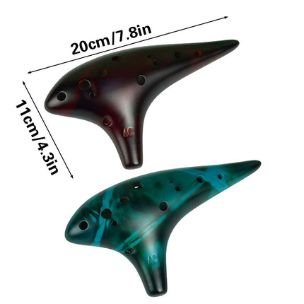 Ocarina Instrument 12 Hole Alto Model Blue Ceramic Flute with Chart for Beginner
