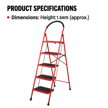5 Step Folding Ladder Anti-Slip 150kg Load Capacity Durable Platform Step Ladder