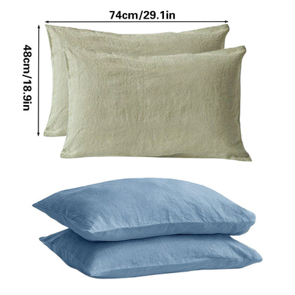 Pair of Linen Pillowcases Solid Color Envelope Style Bedding Pillow Cover Set