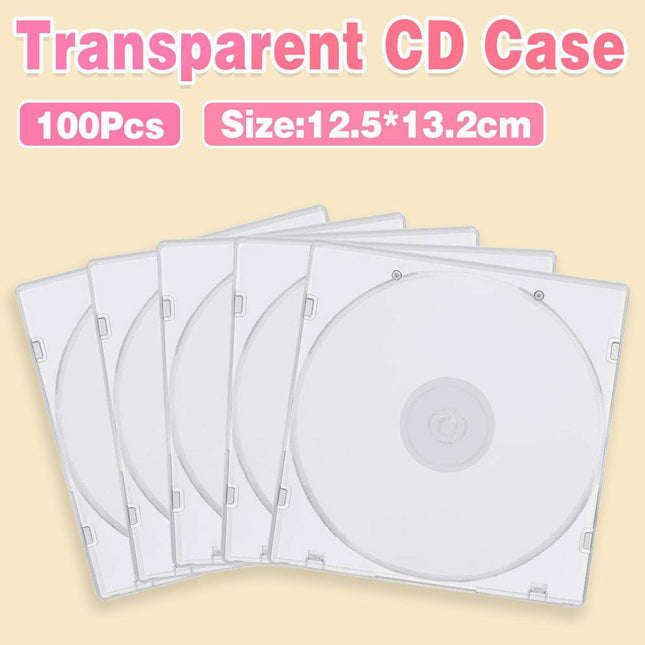 100pcs Transparent Square CD DVD Storage Box Protective Plastic Case for Discs