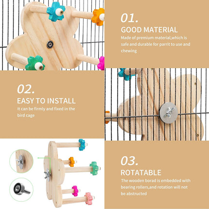 Rotating Wooden Bird Toy Parrot Ferris Wheel Cage Play Stand Turntable Spinner