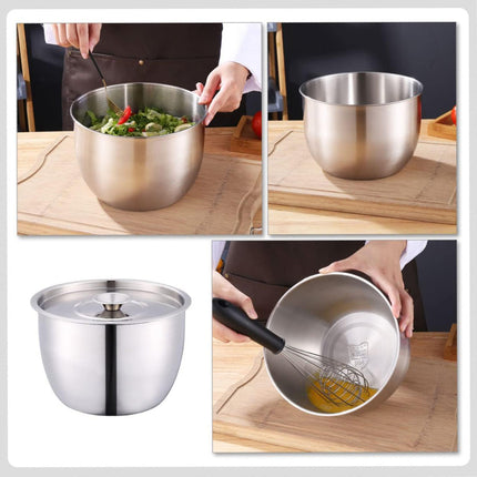 Food-Grade Stainless Steel Mixing Bowl with Lid - Deep Kitchen Prep Basin