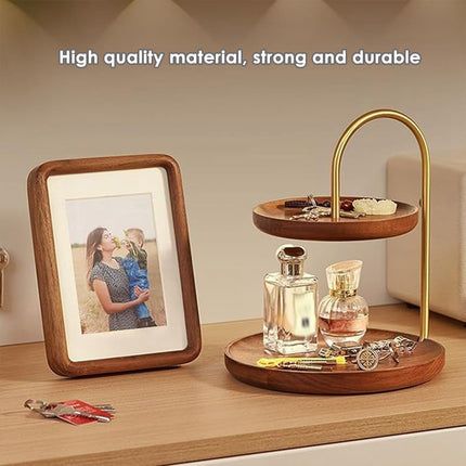 Two Layer Wooden Candy Tray Dessert Display Plate Stand Kitchen Storage Organizer