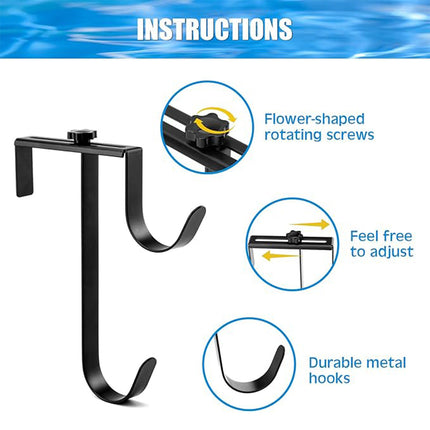 2PCS Pool Towel Hooks Punch Free Metal Double Hook Wall Mount Holder Portable