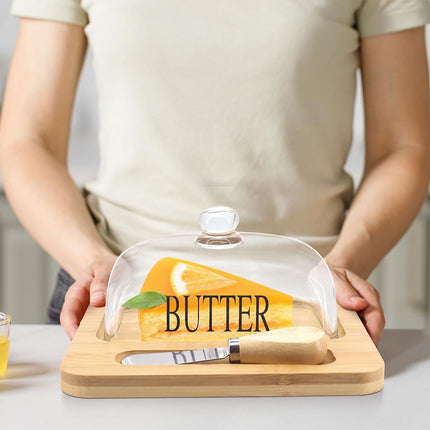 Butter Dish Glass Lid Cheese Cake Dessert Box Storage Container Kitchen Table