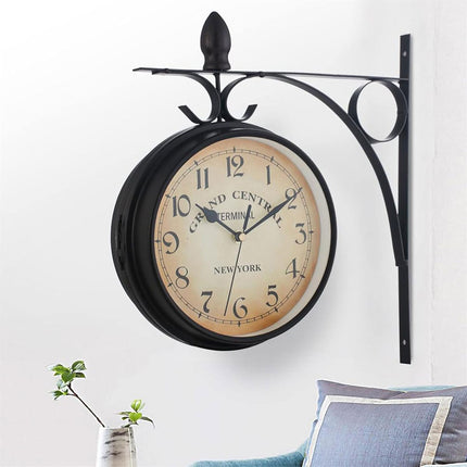 Vintage Outdoor Bracket Clock Garden Station Wall Clock Double Sided Clock