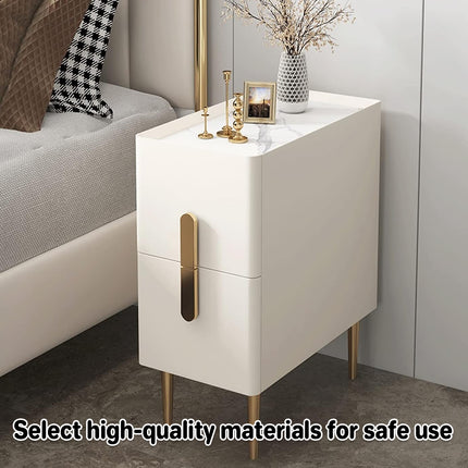 Narrow Nightstand Table Modern Style White Small Two Drawers Bedside Cabinet