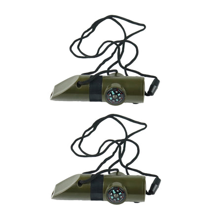2PCS Outdoor 7 in 1 Multifunctional Emergency Whistle for Camping Hiking Use