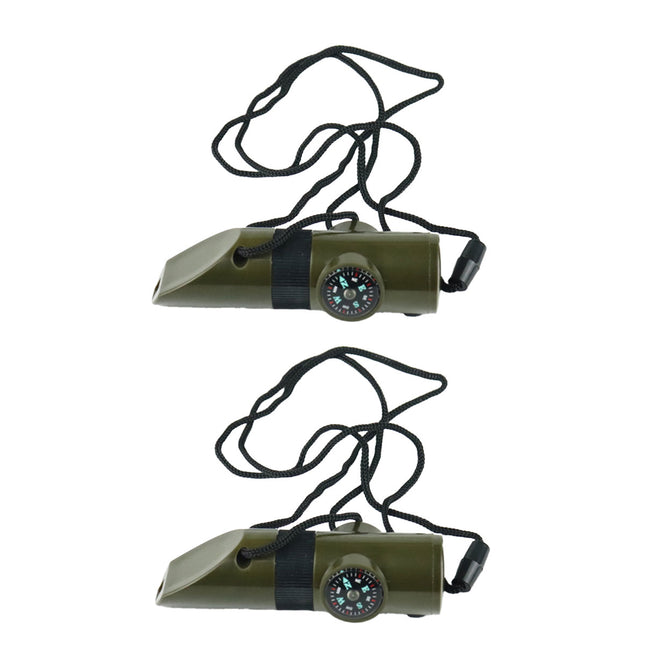 2PCS Outdoor 7 in 1 Multifunctional Emergency Whistle for Camping Hiking Use