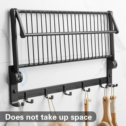 Aluminum Alloy Black Towel Rack Set Rustproof For Bathroom Organizer SpaceSaving