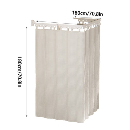 Shower Curtain Set Hidden Foldable Rod No Drill White Curtain Wet Dry Separation