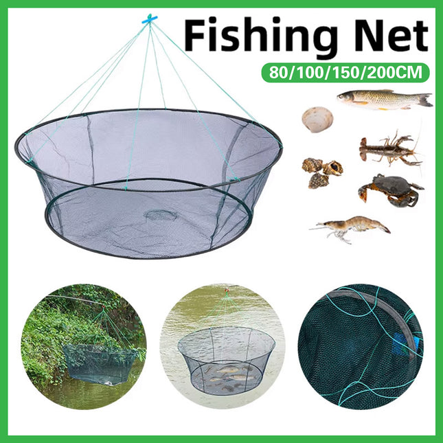 Open Folding Fishing Net Round Fishnet Portable Fish Pocket for Outdoor Angling