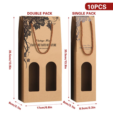 10PCS Red Wine Paper Bags Brown Paper Gift Bags Single/Double Bottle Carrier