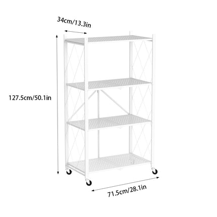 Foldable 4 Tier Kitchen Storage Rack on Wheels