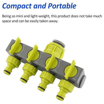 Garden Hose Splitter 4 Way Tap Connector With Valve for Lawn Irrigation System