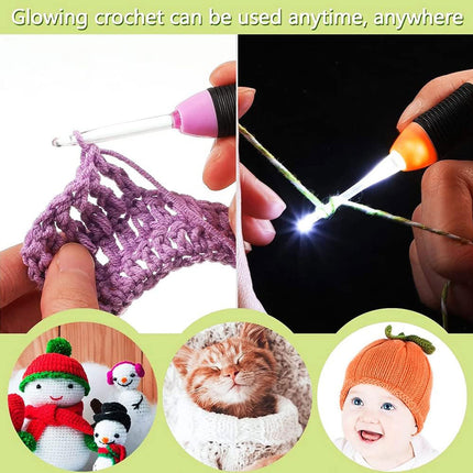 9PCS Glowing Crochet Kit Durable 9 Sizes for DIY Craft Scarf Hat Making Supplies