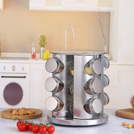 Stainless Steel Rotating Spice Rack Organizer Kitchen Seasoning Jar Holder Use