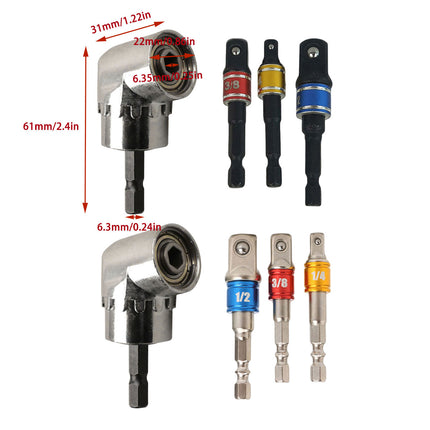 Socket Adapter Set Hex Shank to 1/4in 3/8in 1/2in Impact Driver Drill 3pcs