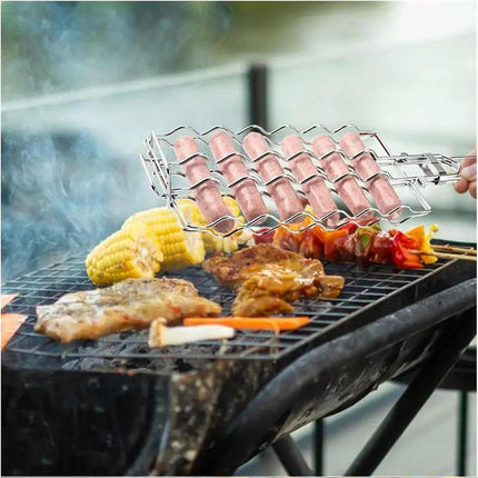Portable Sausage Grill Net BBQ Tool Hot Dog Grill Holder Cooking Basket BBQ Rack