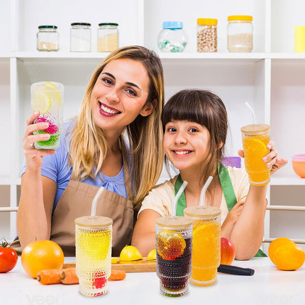 4PCS 11OZ Juice Cup with Lid and Straw Creative Glass Drink Cup for Home Office