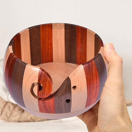 Wooden Round Yarn Bowl Handmade Durable for Knitting Crocheting Craft Use