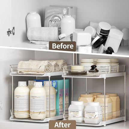 White Double Shelf Cosmetics Storage Box Large Capacity Desktop Organizer Stand
