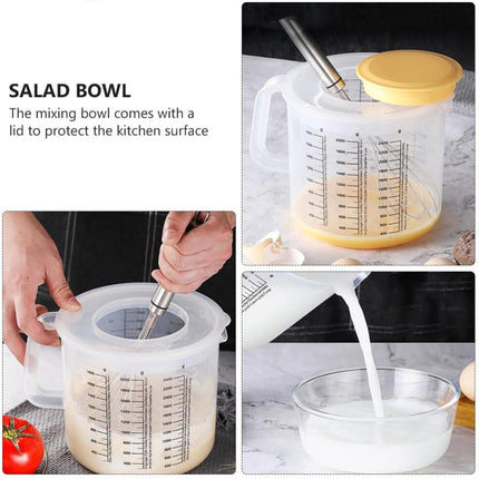 2.5L Plastic Baking Measuring Cup Splash Proof Graduated Mixing Bowl With Lid